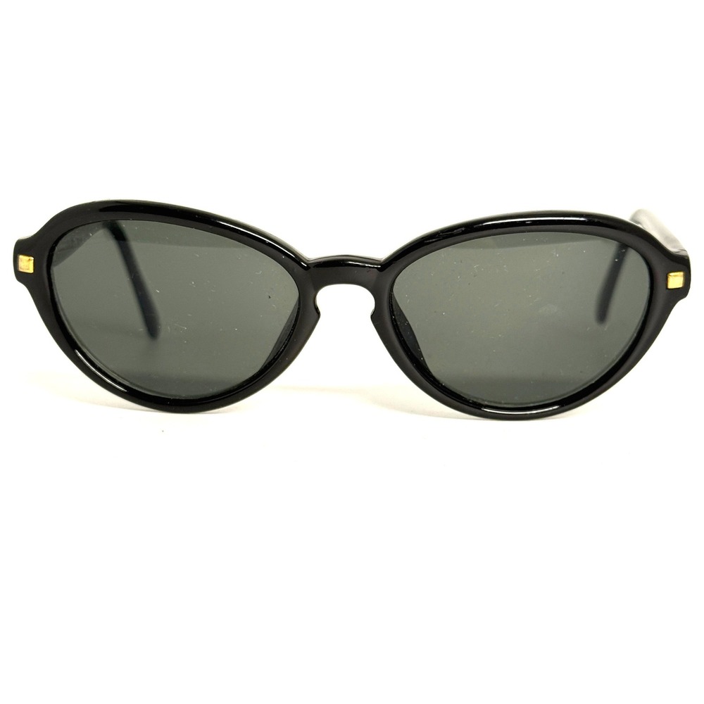 Liz Claiborne 11370 Vintage Black Oval Sunglasses Gold Tone Accents Mens Womens‎